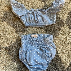 ADORABLE two piece set chambray polka dot Bailey blossom 9-12mo NWOT